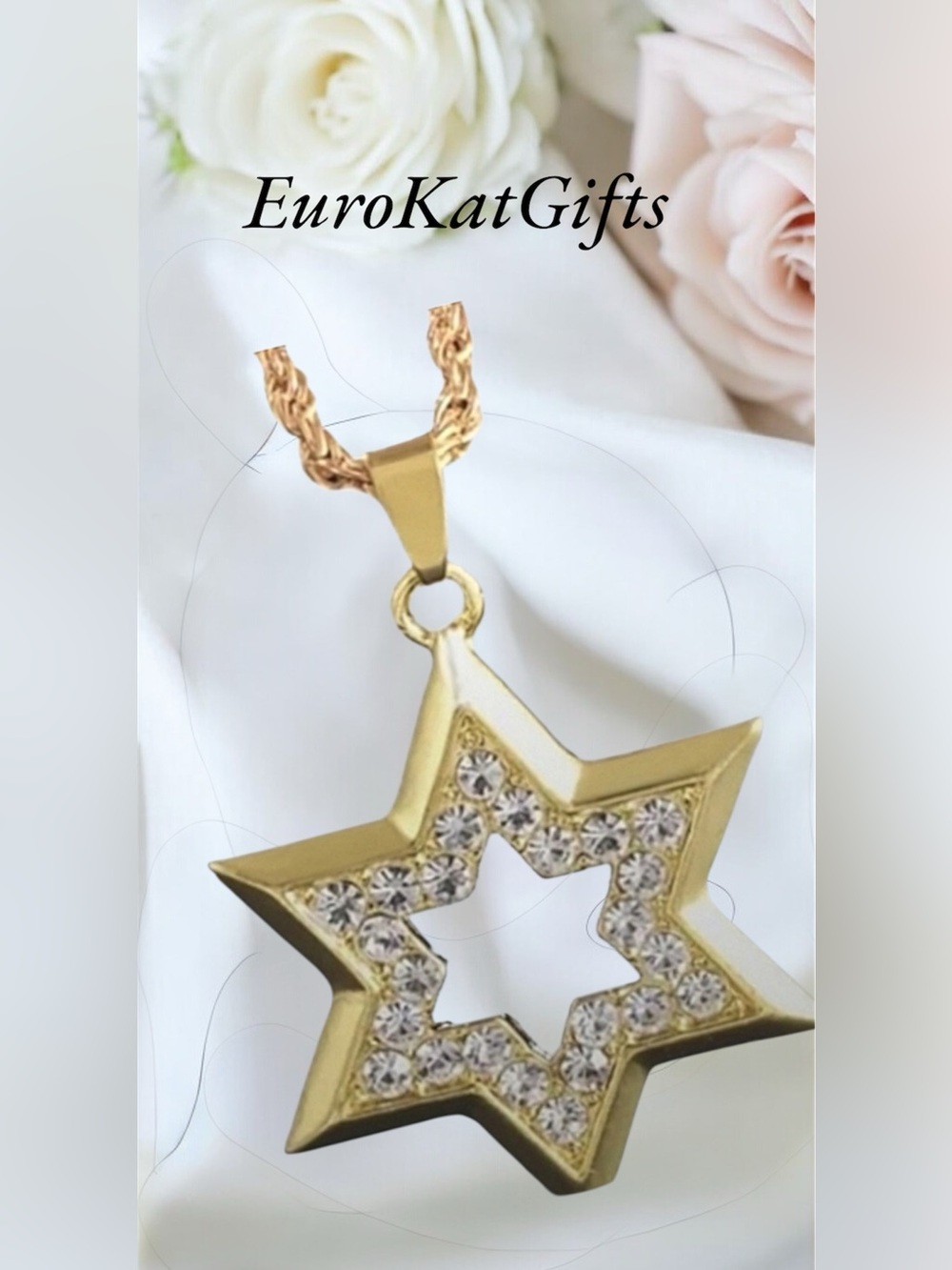 Gold Crystal Silver Star Pendant Necklace Star of David Amulet Jewish NEW